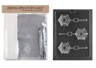Dress My Cupcake DMCKITC459 Chocolate Candy Lollipop Packaging Kit with Mold, Christmas, Snowflake Lollipop: Kitchen & Dining