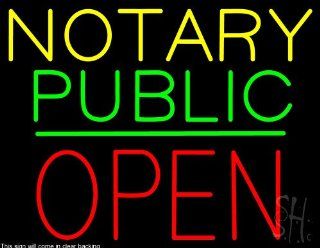 Notary Public Block Open Green Line Clear Backing Neon Sign 24" Tall x 31" Wide : Business And Store Signs : Office Products