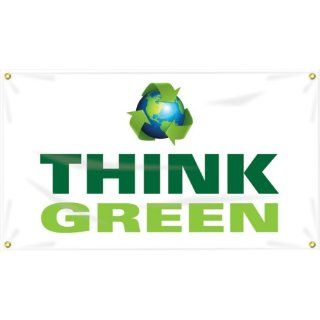 Accuform Signs MBR461 Reinforced Vinyl Motivational Safety Banner "THINK GREEN" with Metal Grommets and Recycle Graphic, 28" Width x 4' Length: Industrial Warning Signs: Industrial & Scientific