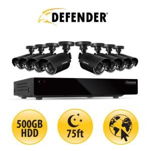 Defender Connected 16 CH H.264 500GB Smart Security DVR with 8 Hi res Outdoor Surveillance Cameras and Smart Phone Compatibility 21044