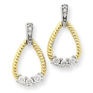 14k Two tone Gold Diamond Teardrop Post Earrings Jewelry