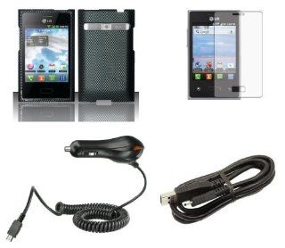 LG Optimus Logic L35G / Dynamic L38C   Bundle Pack   Carbon Fiber Design Case + Atom LED Keychain Light + Screen Protector + Micro USB Cable + Car Charger: Cell Phones & Accessories