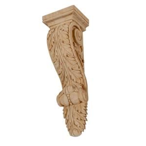 American Pro Decor 14 in. x 4 3/8 in. x 3 3/4 in. Unfinished Large Hand Carved North American Solid Alder Acanthus Leaf Wood Corbel 5APD10513