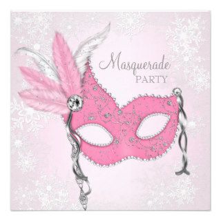 Pink Snowflake Masquerade Party Personalized Announcement
