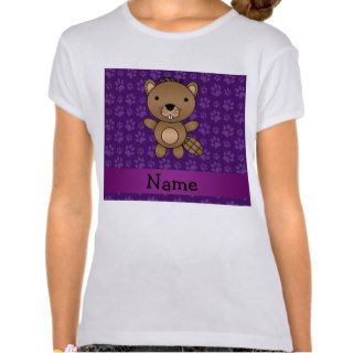 Personalized name beaver purple paw pattern t shirts