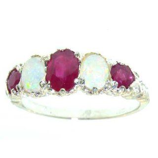 14K White Gold Luxury Vibrant Ruby & Opal Eternity Band Ring   Finger Sizes 5 to 12 Available   Perfect Gift for Birthday, Christmas, Valentines Day, Mothers Day, Mom, Grandmother, Daughter, Graduation, Bridesmaid. Wedding Bands Jewelry
