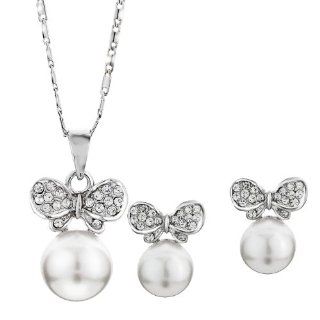 Neoglory Fashion Jewelry Sets for Girls Pearl Necklace & Knot Earrings Set: Jewelry