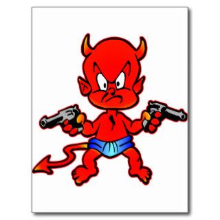 Cartoon Devil Pistol Shooter Tattoo Postcard