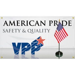 Accuform Signs MBR473 Reinforced Vinyl Motivational VPP Banner "AMERICAN PRIDE SAFETY & QUALITY" with Metal Grommets, 28" Width x 4' Length: Industrial Warning Signs: Industrial & Scientific