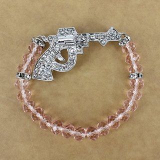 Pink Crystal Bead Stretch Rhinestones Bracelet with Gun Charm : Other Products : Everything Else
