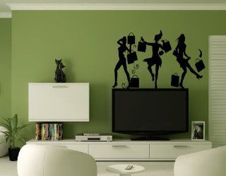 Crazy Shopping Girl Woman With a Bags Wall Mural Vinyl Sticker Decal AL528   Wall Decor Stickers
