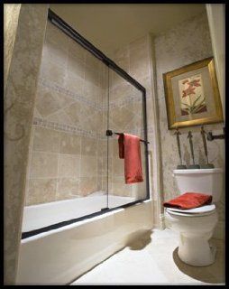 Semi Frameless Tub Shower Enclosure Clear Glass , Antique Pewter Finish Height 57'' Width 56" 60": Home Improvement