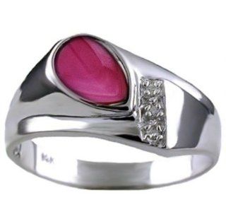 Mens Created Star Ruby& Diamond Ring 14K Yellow or White Gold Band: Jewelry