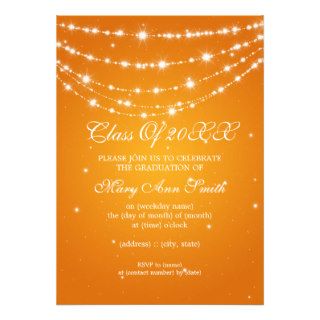 Elegant Graduation Party Sparkling Chain Orange Personalized Announcements