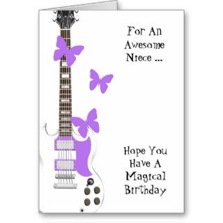 Niece's Birthday, guitar, purple butterfles Greeting Card