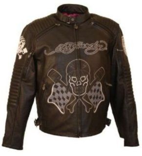 Ed Hardy Men's Piston & Skull Front & Two Tone Eagle Leather Jacket. EHMCM4 CSLZ Automotive