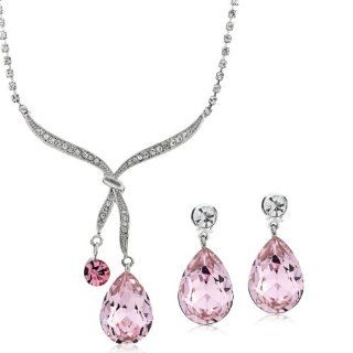 Neoglory fashion jewelry sets for girls pink crystal necklace & drop earrings Christmas party jewelry Jewelry