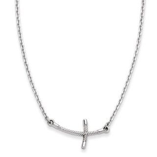 14k White Gold Small Sideways Curved Twist Cross Necklace Jewelry