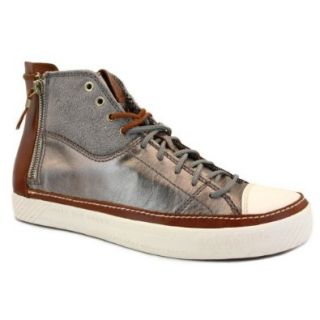 Diesel D Zippy Mens Laced & Zip Leather & Suede Trainers Silver Brown   44 Fashin Sneakers Shoes