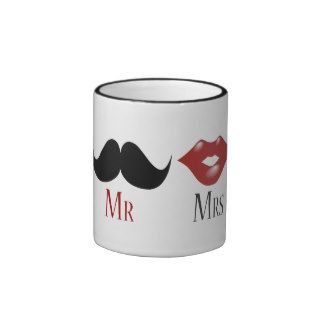 Black Handlebar Mustache Mr and Mrs Mugs