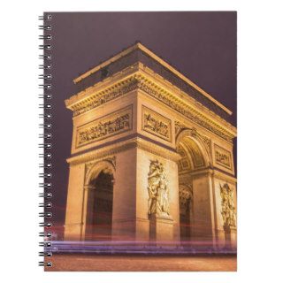 arch de triomphe in paris, france at night notebooks