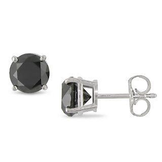 14k White Gold Black Diamond Solitaire Earrings (2 Cttw): Jewelry