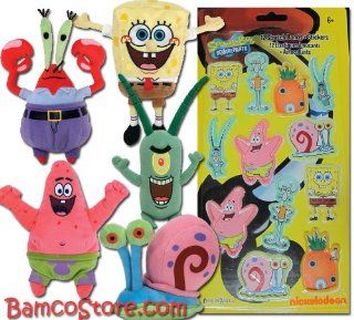 TY Beanie Baby Spongebob Squarepants, Mr. Krabs, Sheldon J. Plankton, Gary the Snail, Patrick Star plush toys & 12 Sponge Bob Bands + Stickers collection Nick Jr characters Toys & Games
