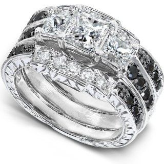 1 7/8ct TW Black and White Diamond Bridal Set in 14k White Gold (3 Piece Set): Wedding Ring Sets: Jewelry