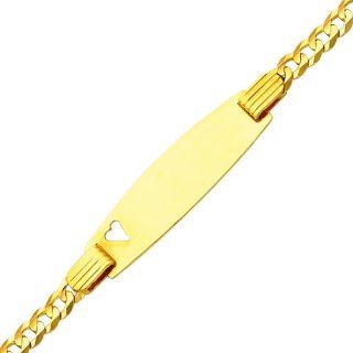 14K Yellow Gold 3.0mm Baby Heart ID Concave Curb Bracelet with Lobster Claw Clasp   6" Inches: Identification Bracelets: Jewelry