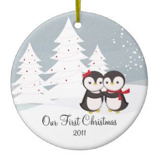 Penguin Couple Love Cute First Christmas Ornament