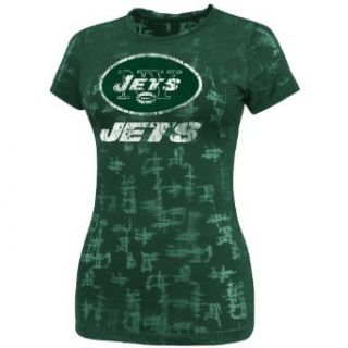 NFL Womens New York Jets Dream II Dark Green Etch Short Sleeve Crew Neck Tee : Sports Fan T Shirts : Clothing