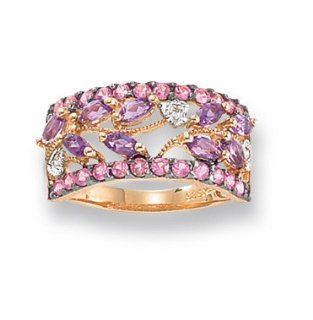 Amethyst, Pink Sapphire & Diamond Rose Gold Ring: Jewelry