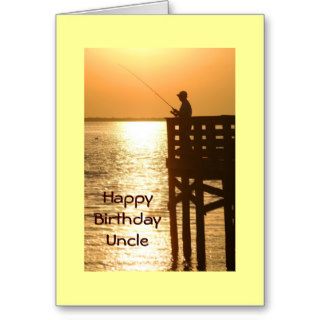 Birthday Uncle, Man fishing on pier Greeting Cards