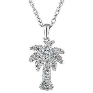 Sterling Silver Diamond Palm Tree Pendant: Pendant Necklaces: Jewelry