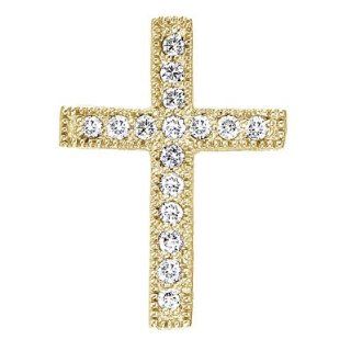 14K Yellow Gold .16 Ct Scroll Diamond Cross Pendant Jewelry