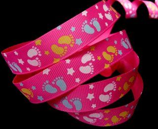 5/8 inch baby FOOTPRINTS stars HOT PINK 5/8" GROSGRAIN RIBBON ~ 1 Yd Long ~ wrap gifts bows crafts  Other Products  