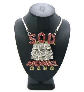 SOULJA BOY S.O.D. Money Gang Pendant w/ Franco Silver/Red MP485RRD: Pendant Necklaces: Jewelry