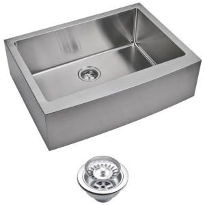 Water Creation Apron Front Small Radius Stainless Steel 30x22x10 0 Hole Single Bowl Kitchen Sink with Strainer in Satin Finish SSS AS 3022B