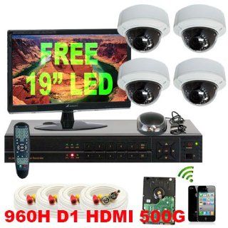 GW High End CCTV Surveillance Security Camera System, FREE LED Monitor, 4 Channel 500GB HDD 960H Real Time Recording 4CH D1 recording/Playback, 4 Sony CCD Cameras 600 TVL 4~9mmVari Focal, iPhone Android Viewable  Complete Surveillance Systems  Camera &am