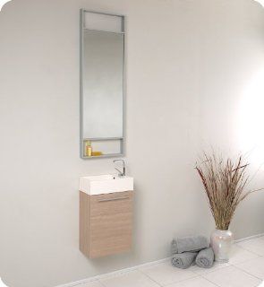 Senza 15.5" Pulito Small Modern Bathroom Vanity Set with Tall Mirror Base Finish Light Oak    