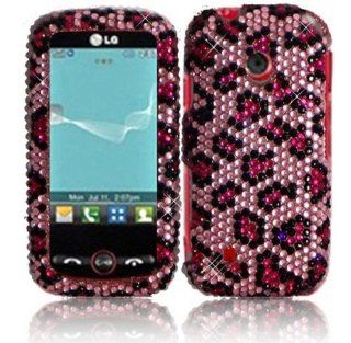 Pink Leopard Full Diamond Bling Case Cover for Straighttalk LG 505C: Cell Phones & Accessories