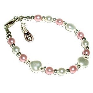 Sweetheart Sterling Silver Childrens Girls Infant Bracelet Jewelry This sweet sterling silver bracelet features pink and white Czech pearls accented with beautiful silver hearts  perfect for your little sweetheart! Size Small Baby 0 12 Months.: Jewelry