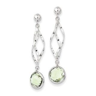 Green Round Shape Prasiolite Quartz Earrings in 14kt White Gold   Butterfly Back: Dangle Earrings: Jewelry