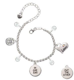 In One Ear & "Out the Other" Circle Love & Luck Charm Bracelet with Clear Swa Link Charm Bracelets Jewelry
