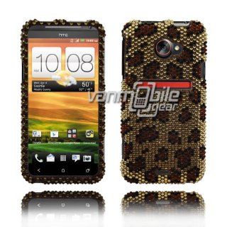 VMG For HTC EVO 4G LTE (Sprint Version) Cell Phone Rhinestones Gem Bling Design Hard Case Cover   Gold Black Leopard Cell Phones & Accessories