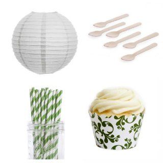 Dress My Cupcake DMC432590 Dessert Table Party Kit with Lanterns and Mini Wrappers, Leaf Green Filigree: Kitchen & Dining