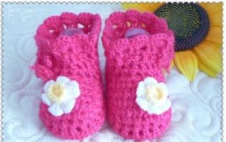 Crochet Baby Toddler Shoes Baby Girl Crochet Knit Flower Sandals Infant Red Color 1pair: Shoes