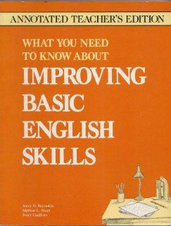 What You Need to Know About Improving Basic English Skills Intermediate Through Advanced (9780844252841) Jerry D. Reynolds, Marion L. Street, Ivory Guillory Books
