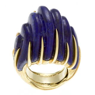 18k Yellow Gold Carved Lapis French Estate Ring Estate and Vintage Rings