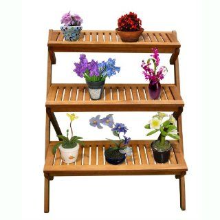 VIFAH V499 Outdoor Wood Three Layer Plant Stand : Indoor Plant Stand : Patio, Lawn & Garden